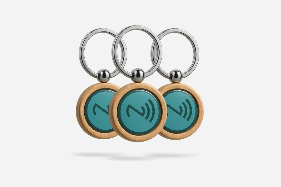 NFC Schlüsselanhänger Holz Rund NTAG215 (3 Stück)