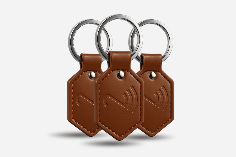 NFC Schlüsselanhänger Leder Braun NTAG215 (3 Stück)